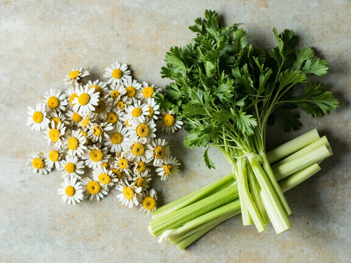 Dietary sources of apigenin: chamomile flowers, parsley, and celery