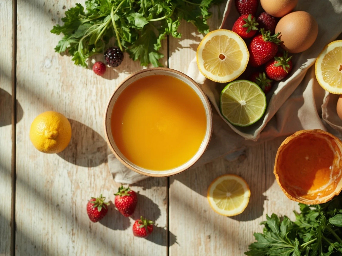 Whole foods that support collagen production, including bone broth, citrus, and greens