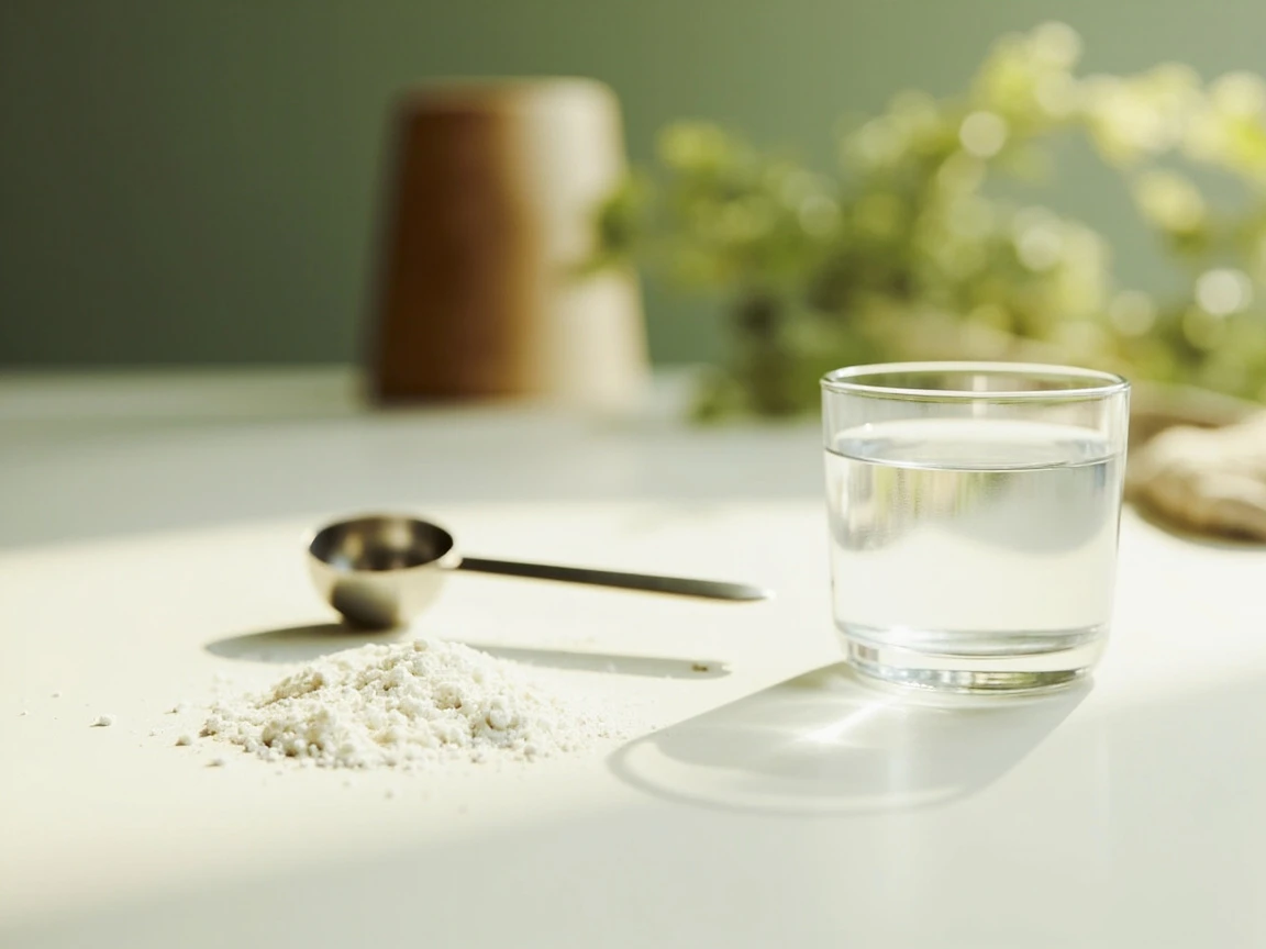 A scoop of creatine monohydrate powder beside a shaker, the simplest effective form for women