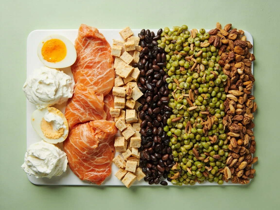 Animal and plant protein sources side by side, showing complete and combined options