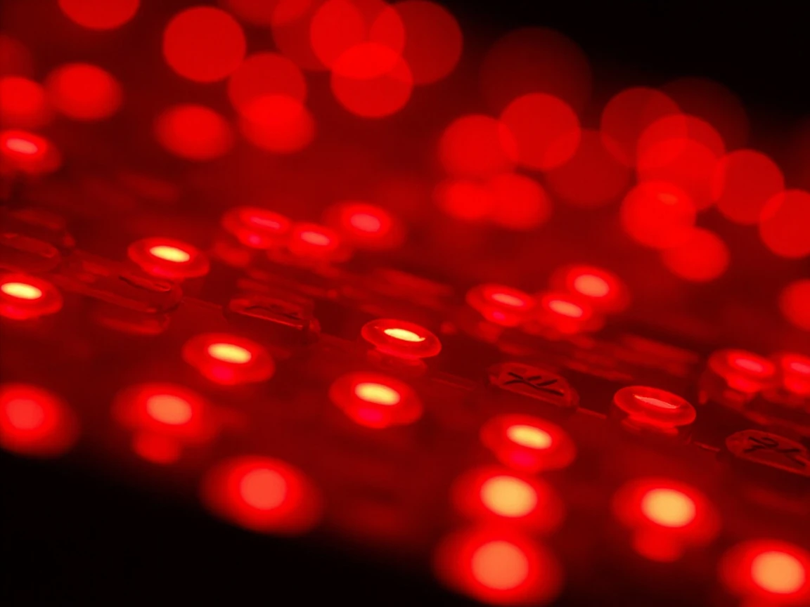 The LED array of a red light therapy panel emitting red and near-infrared light